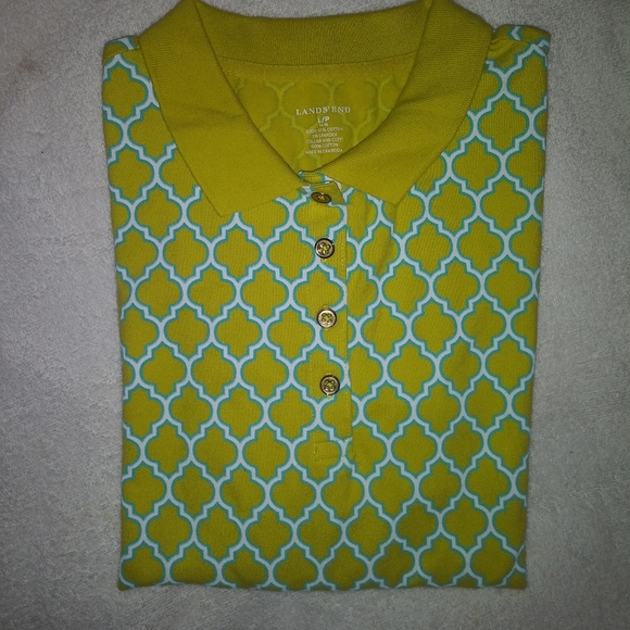 🆕 Lands' End | Lime Green & Blue Polo Shirt Womens Size Large - Picture 1 of 6